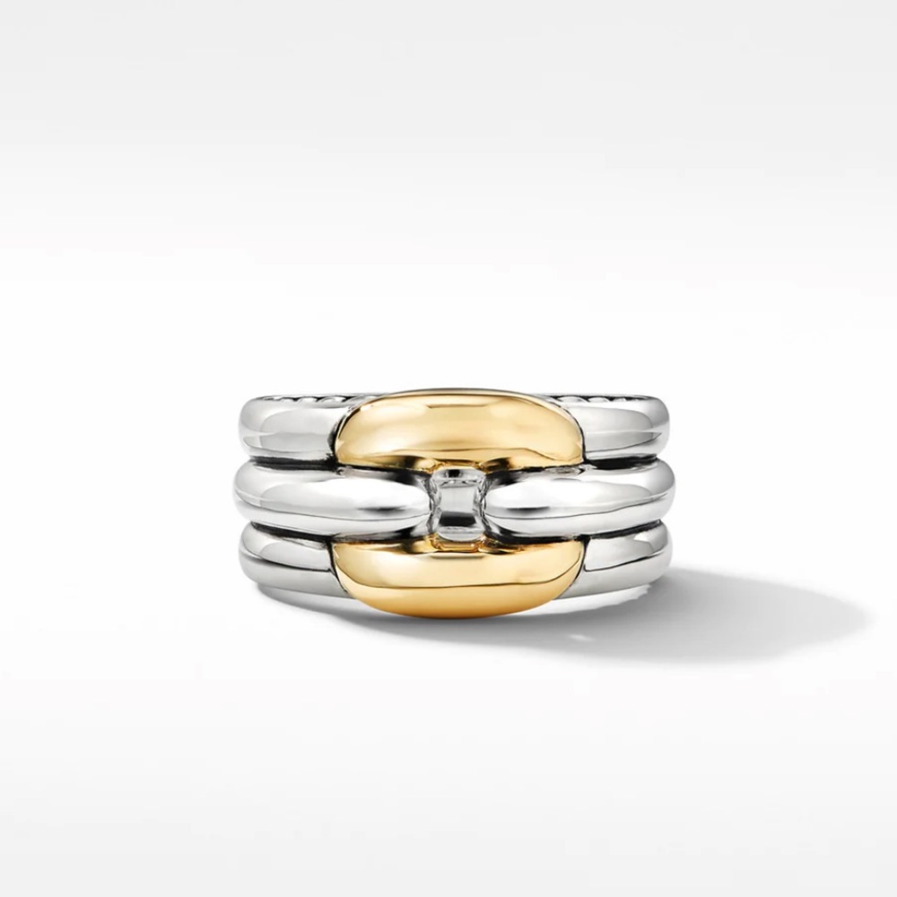 DAVID YURMAN Thoroughbred Cushion Link Ring with 18K Yellow Gold